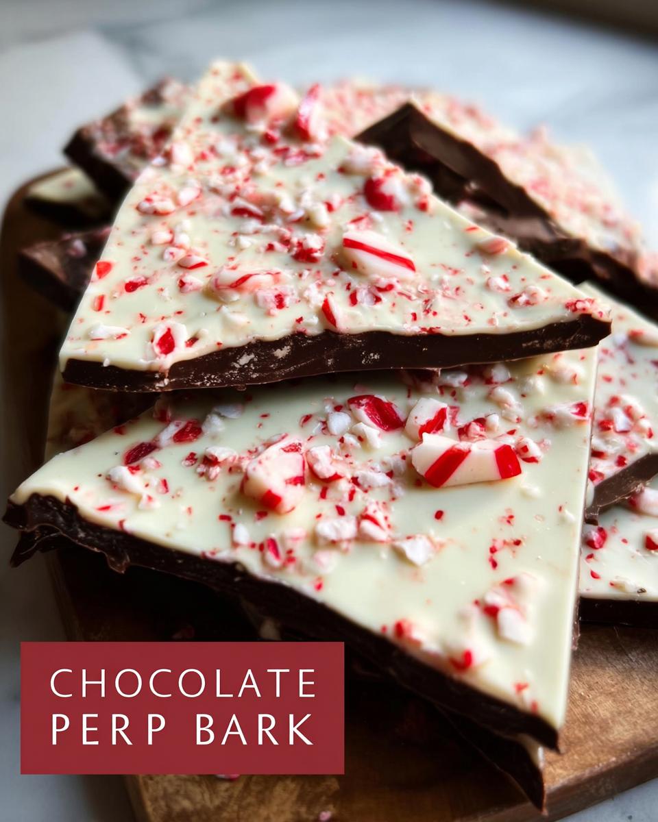 Close-up of triangular slices of Chocolate Peppermint Bark, featuring dark chocolate topped with white chocolate and crushed candy canes.