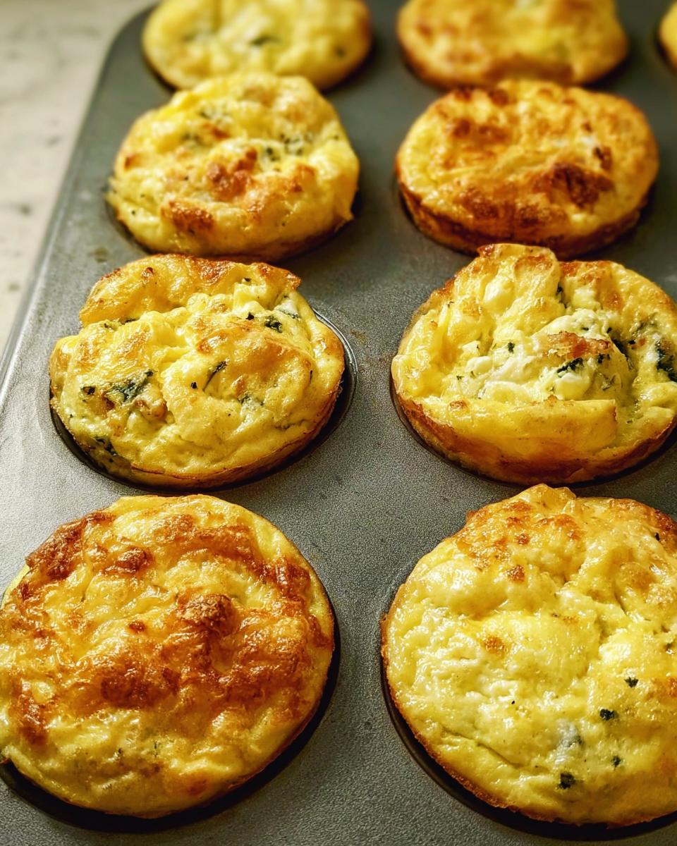 Close-up of freshly baked egg muffins for meal prep in a muffin tin, golden brown and puffed.