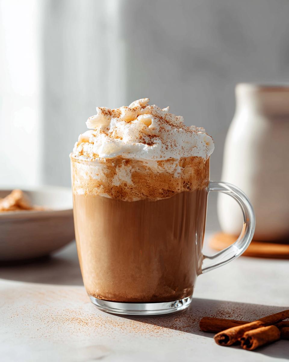 A delicious Homemade Pumpkin Spice Latte topped with whipped cream and a sprinkle of cinnamon.