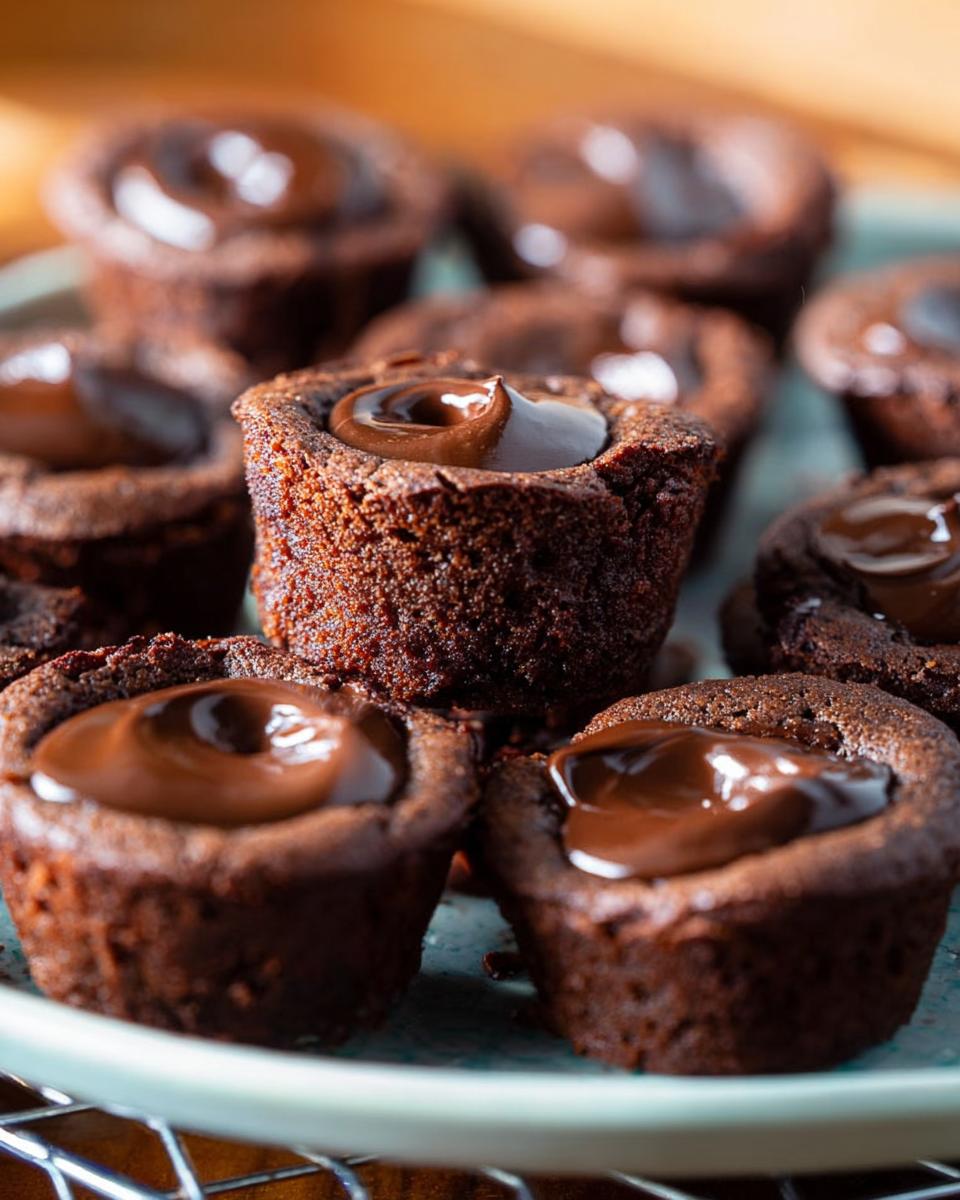 Close-up of decadent brownie bites topped with smooth chocolate ganache.