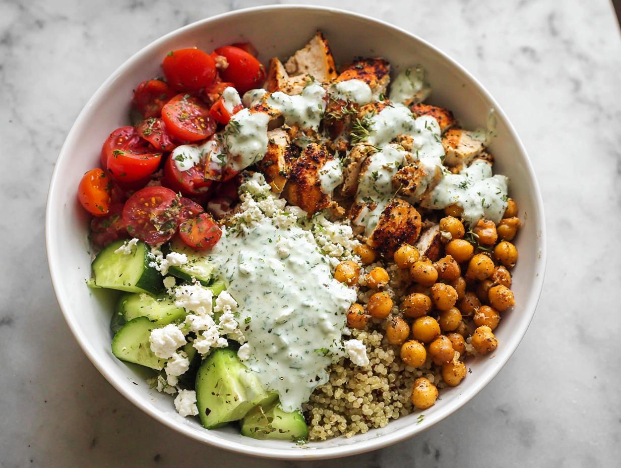 Greek Chicken Power Bowls with Tzatziki - Featured