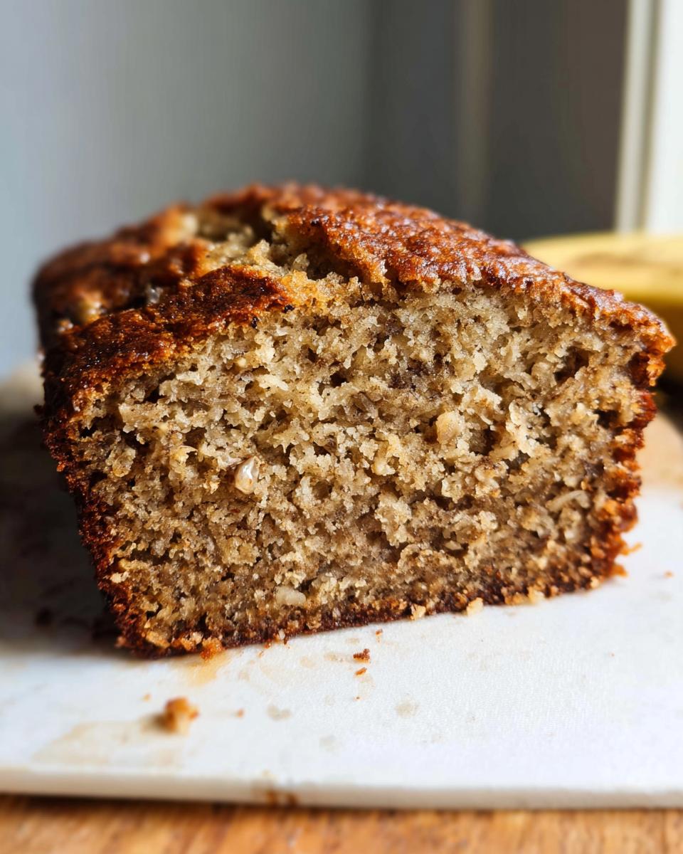 Close-up cross-section showing the moist, tender crumb of Classic Moist Banana Bread.