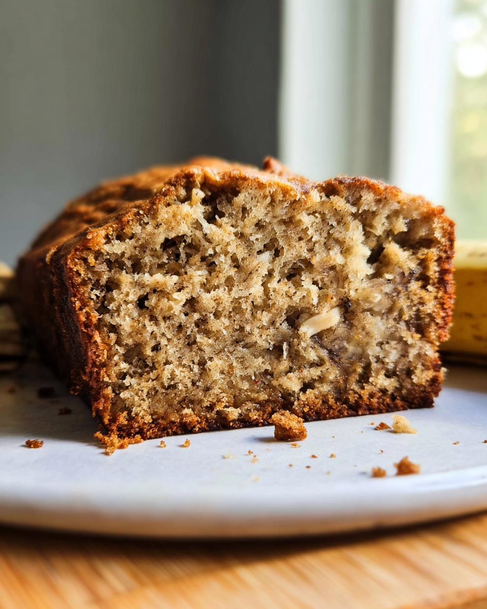 Close-up cross-section showing the incredibly moist and tender crumb of Classic Moist Banana Bread.