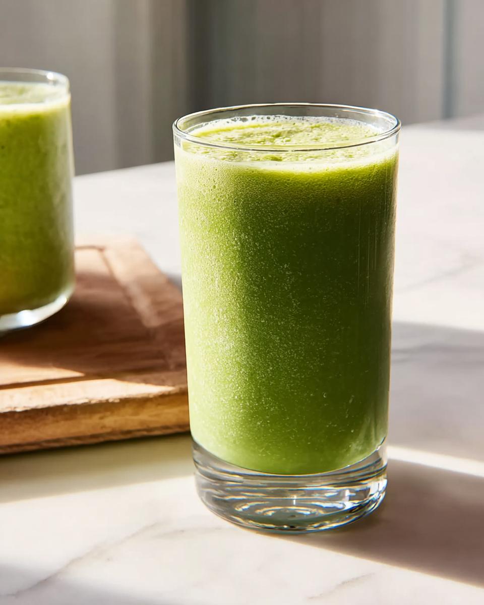 Close-up of a tall glass filled with a vibrant green smoothie, part of Easy Smoothie Recipes for Beginners.