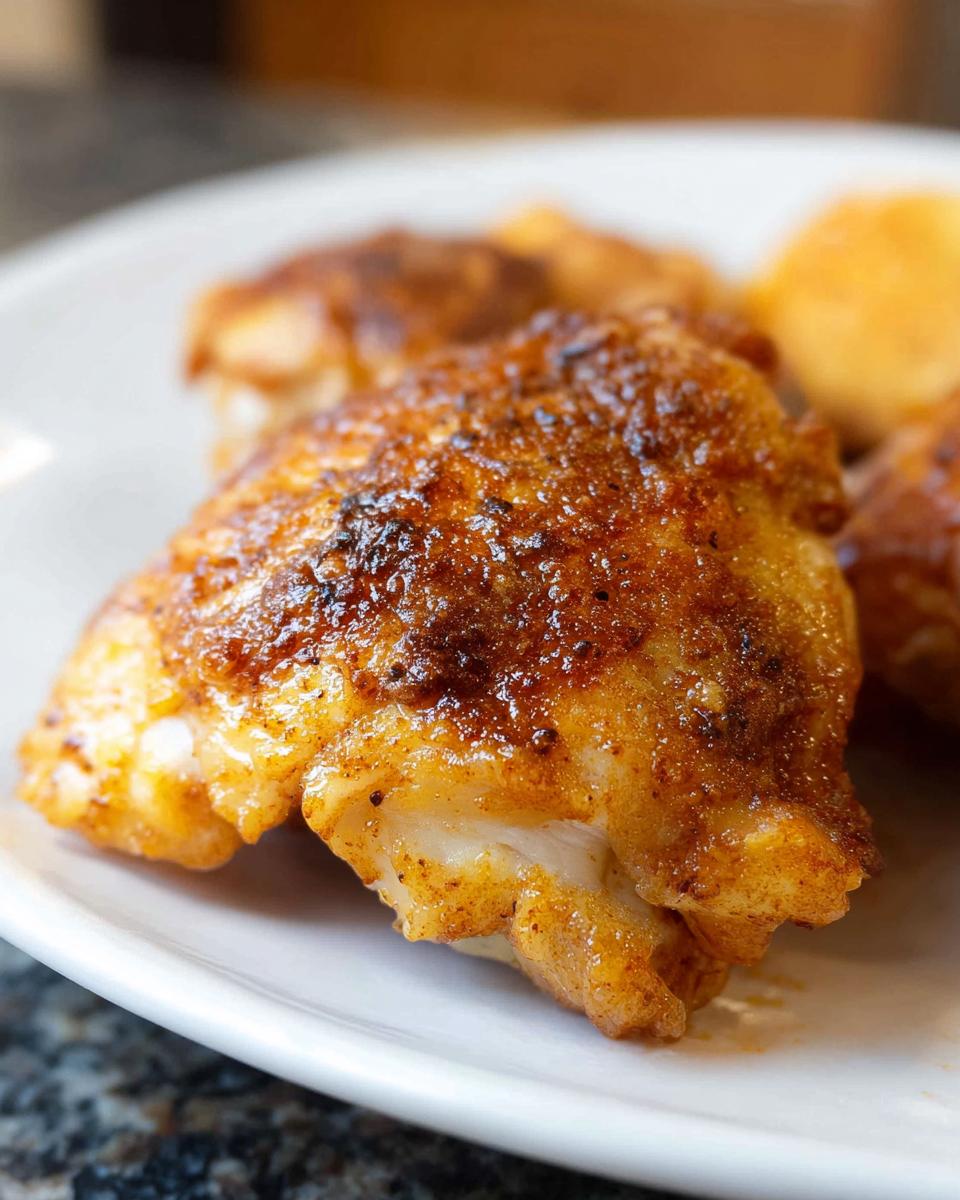 Close-up of perfectly seasoned and crispy skin on an Air Fryer Chicken Recipe in 25 Minutes.