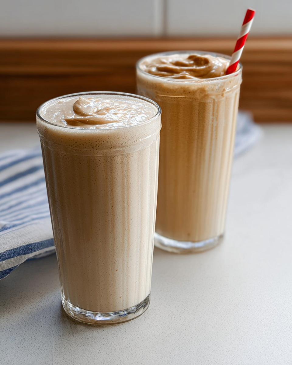 Two tall glasses filled with creamy, light brown breakfast smoothies, part of The Ultimate Breakfast Ideas Recipes Guide.