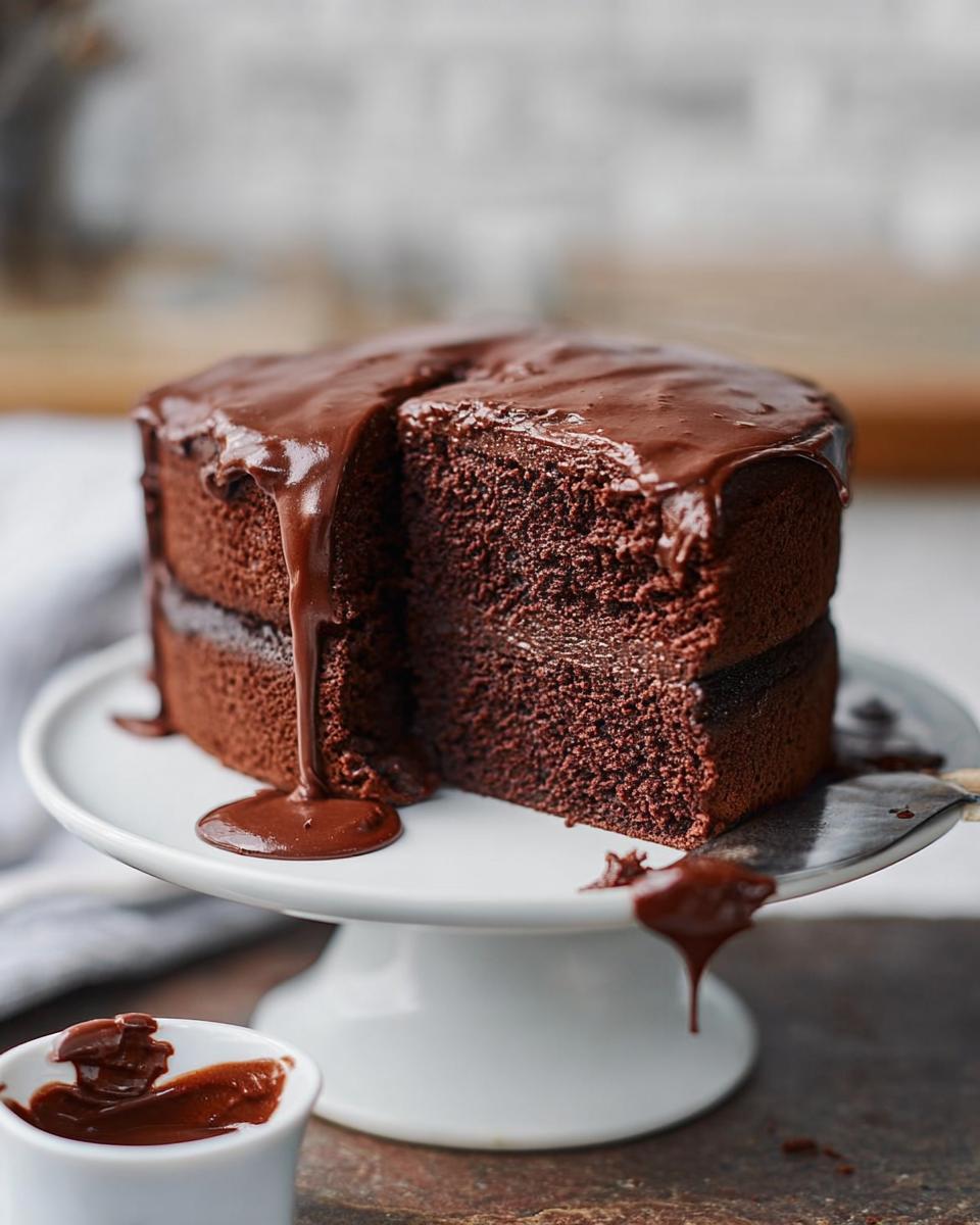 A rich, two-layer chocolate cake with glossy ganache dripping down the sides, featured in 7-Ingredient Cake Ideas Recipes.