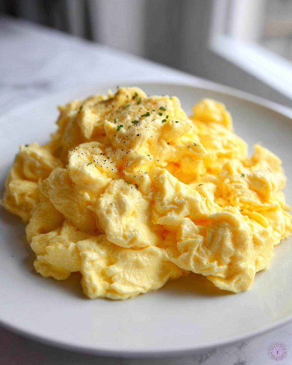 A close-up of creamy, fluffy scrambled eggs seasoned with pepper, demonstrating how to make egg recipes like a pro.