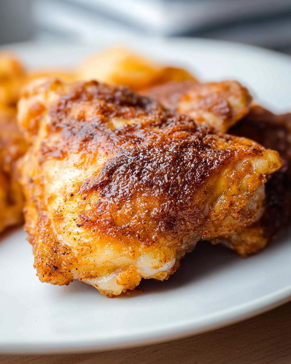 Close-up of a perfectly cooked, crispy piece of seasoned chicken from an Air Fryer Chicken Recipe in 25 Minutes.