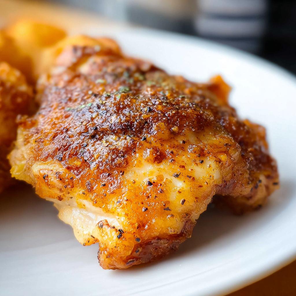 Close-up of perfectly seasoned and crispy skin on an Air Fryer Chicken Recipe.