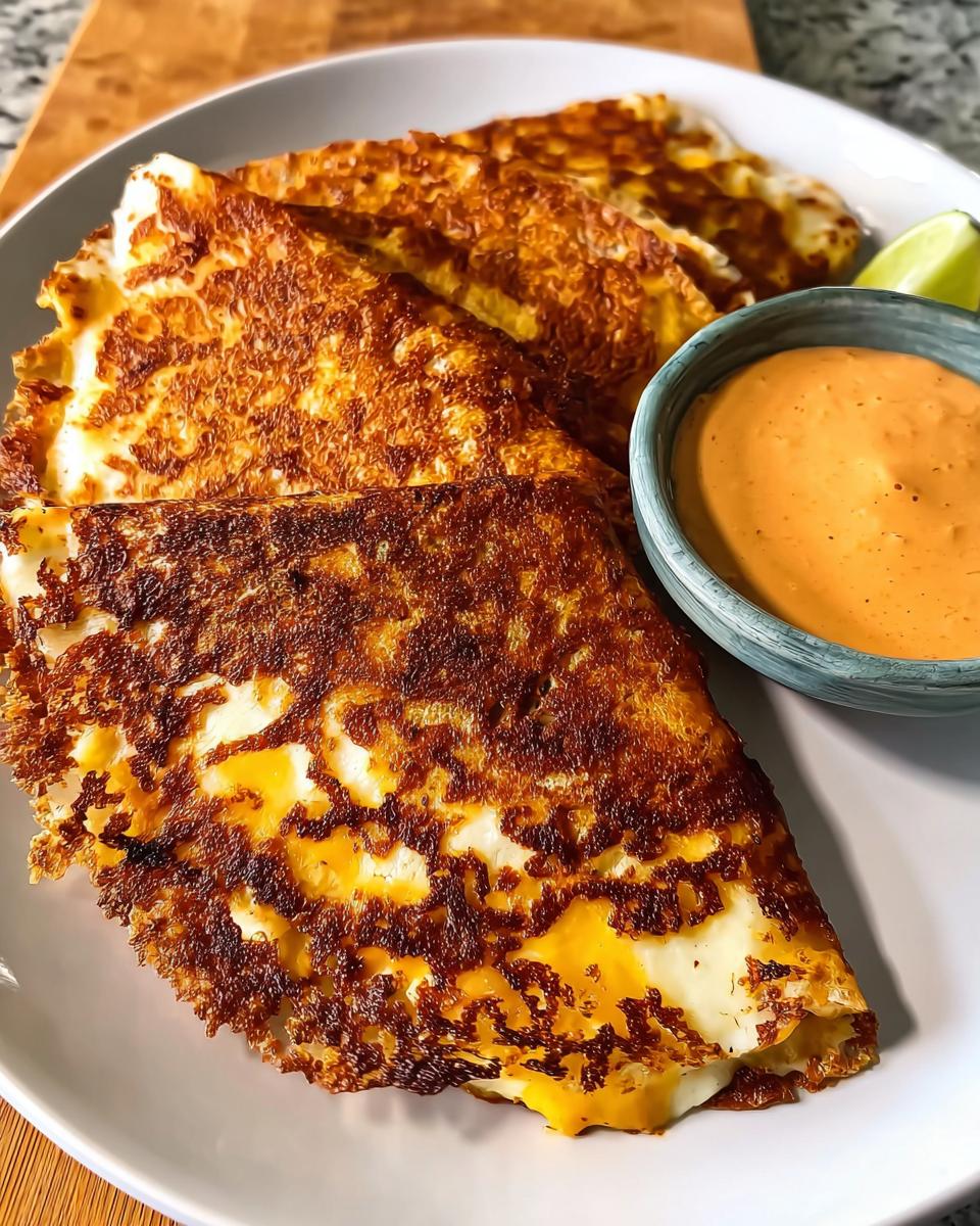Three crispy, folded cheese quesadillas served with a side of orange dipping sauce for Restaurant-Style Taco Tuesday Recipes at Home.