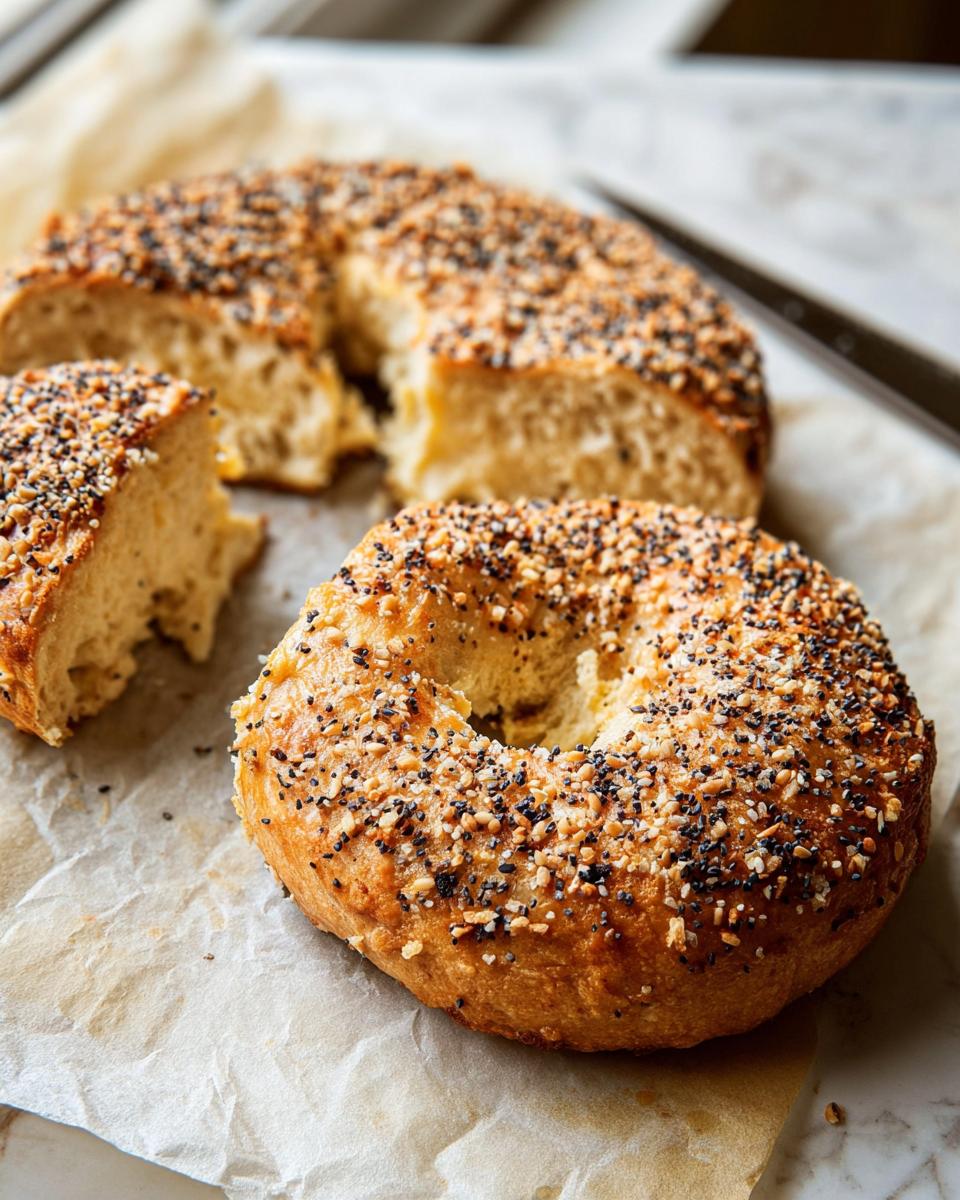 A freshly baked everything bagel, partially sliced, ready for one of the 15 Genius Breakfast Ideas Recipes Ideas for Busy Weeknights.
