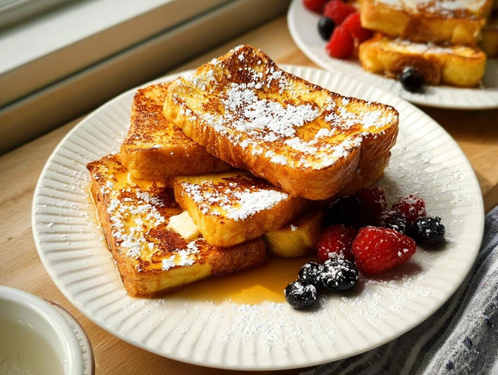 Stack of fluffy French toast dusted with powdered sugar, served with berries, a perfect example of Breakfast Ideas Recipes in 20 Minutes.