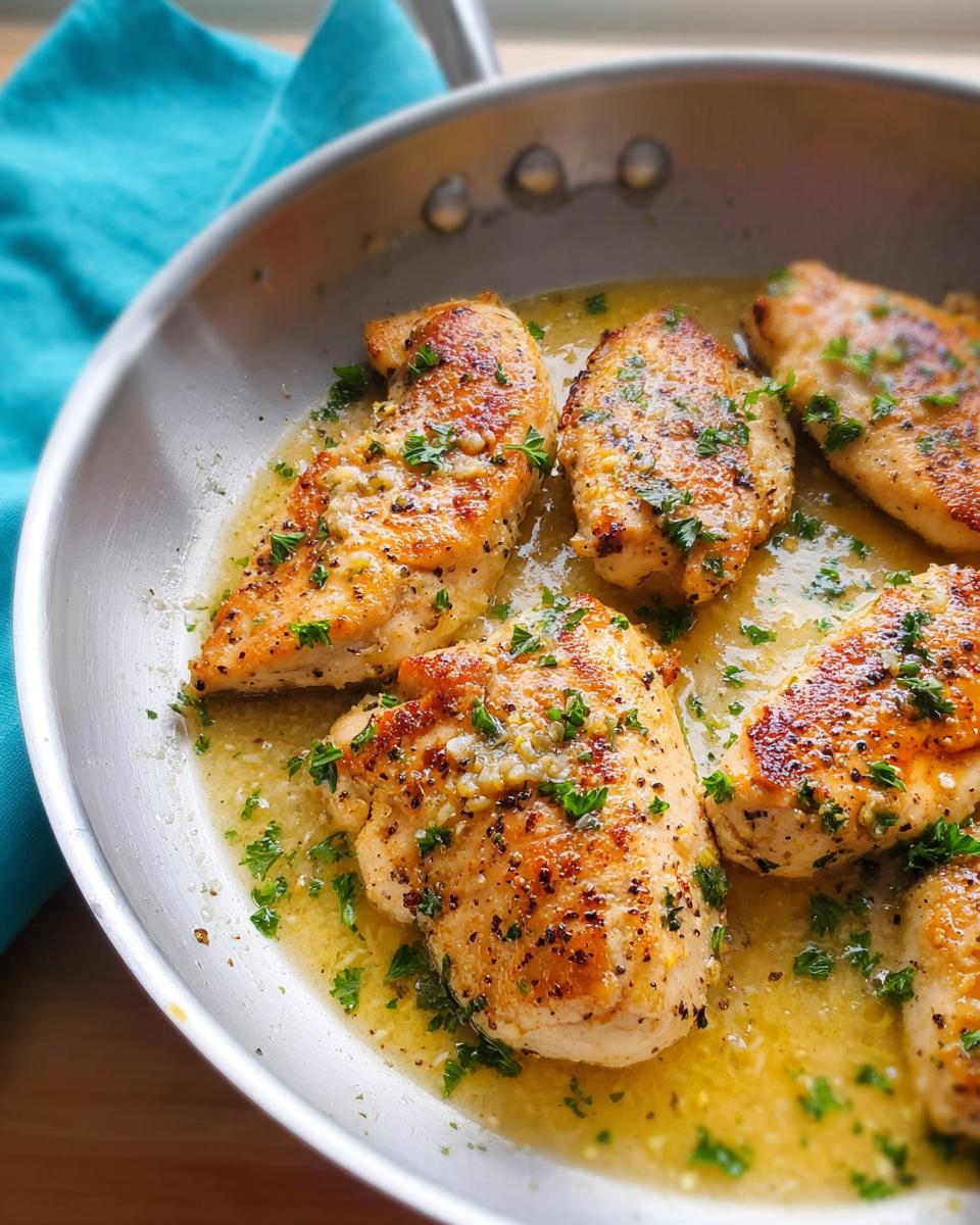 Pan-seared chicken breasts simmering in a garlic butter sauce, perfect for 7 Genius Healthy Meals Recipes Ideas for Busy Weeknights.