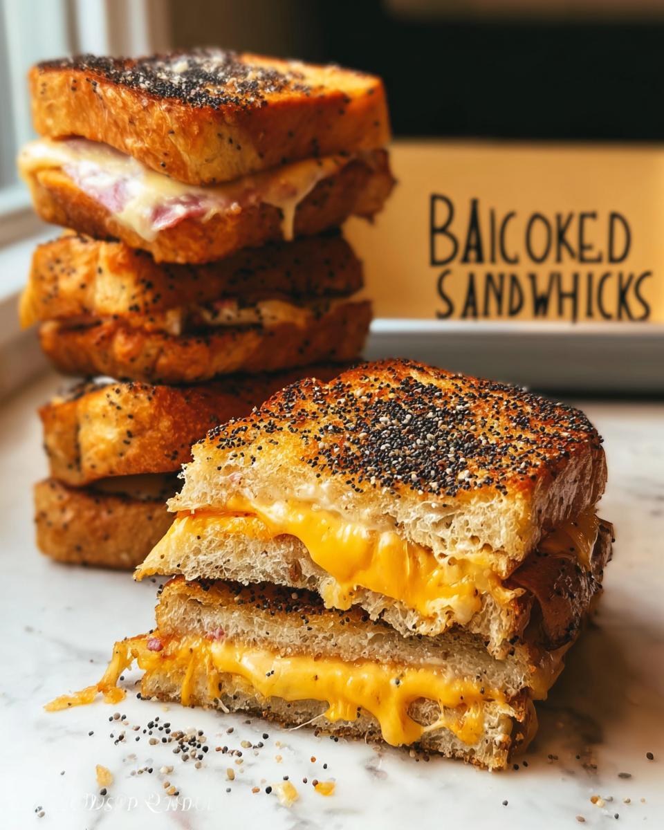 Close-up of gooey grilled cheese sandwich halves stacked high, demonstrating great sandwich ideas recipes.
