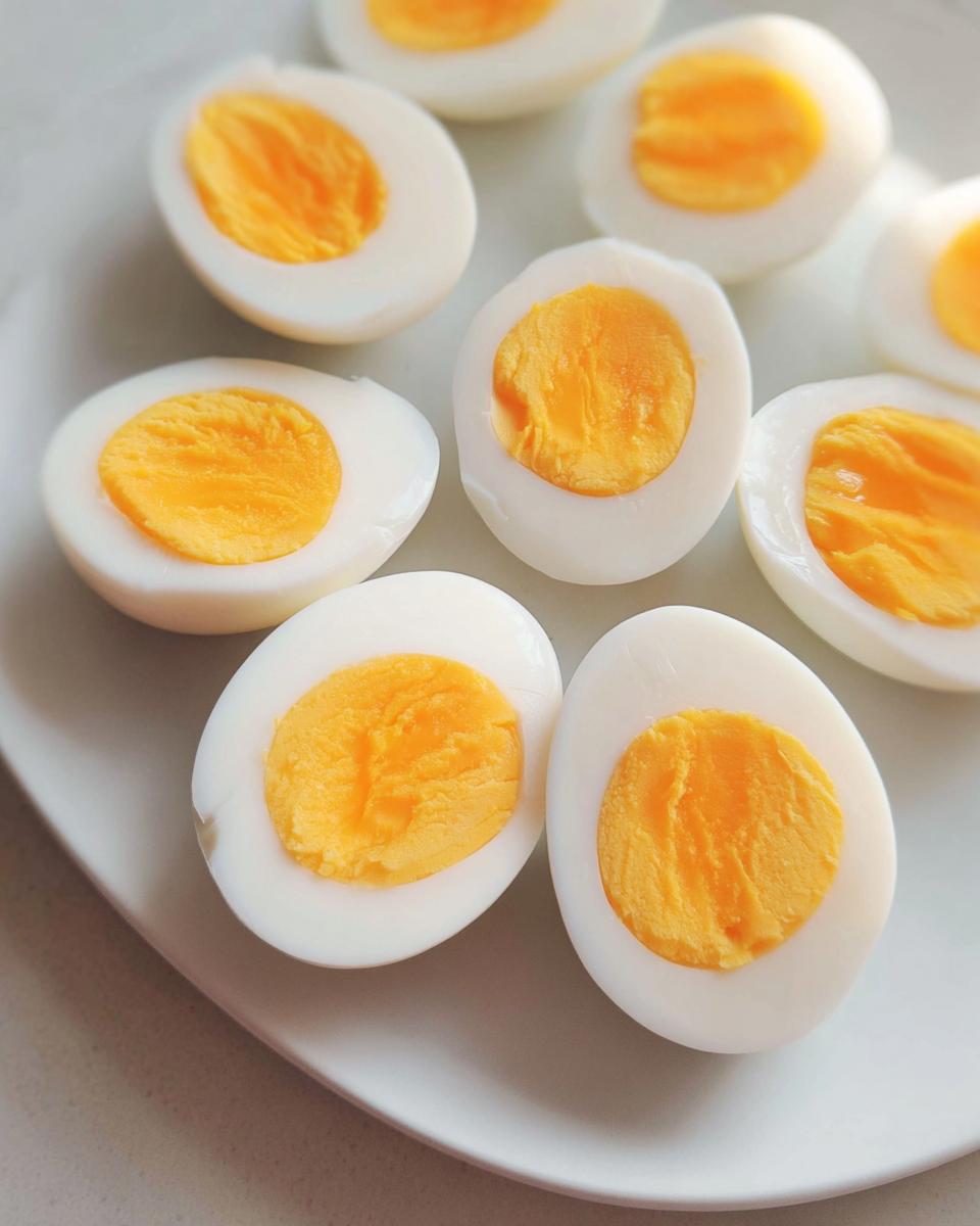 Several hard-boiled eggs halved, showing bright yellow yolks, perfect for Healthy Meals Recipes Meal Prep.