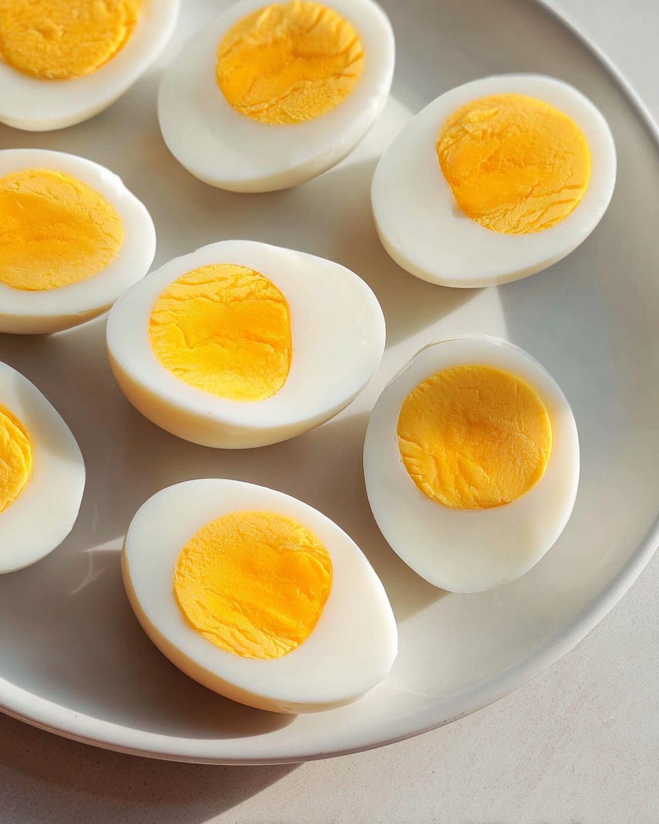 Several hard-boiled eggs, halved, showing bright yellow yolks, perfect for Healthy Meals Recipes Meal Prep.