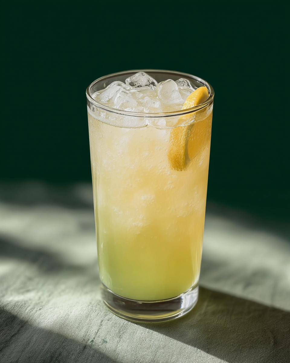 Tall glass filled with an icy, yellow-green beverage garnished with a lemon slice, perfect for 20-Ingredient Starbucks Drinks Recipes.