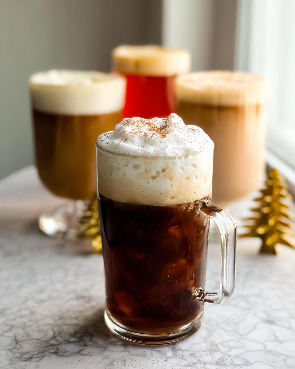 Close-up of an iced coffee drink topped with thick cold foam and cinnamon, part of a collection of Starbucks drinks recipes.