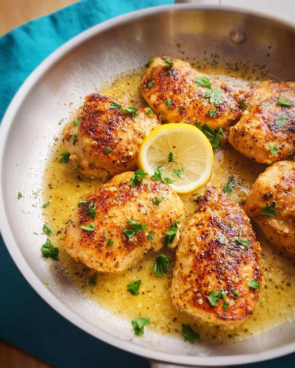 Pan-seared chicken breasts simmering in lemon garlic butter sauce, a perfect example of 7 Genius Healthy Meals Recipes Ideas for Busy Weeknights.