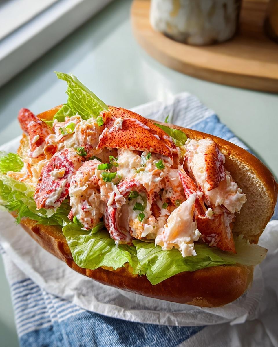 A gourmet lobster roll overflowing with creamy lobster salad and lettuce, featured in The Ultimate Sandwich Ideas Recipes Guide for Beginners.