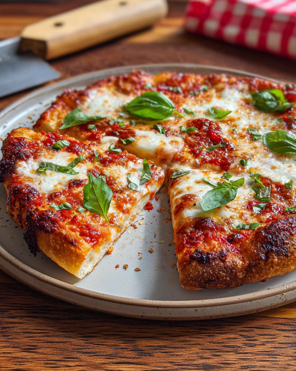 Close-up of a freshly baked Margherita pizza, sliced, ready for Restaurant-Style Pizza Night Recipes at Home.