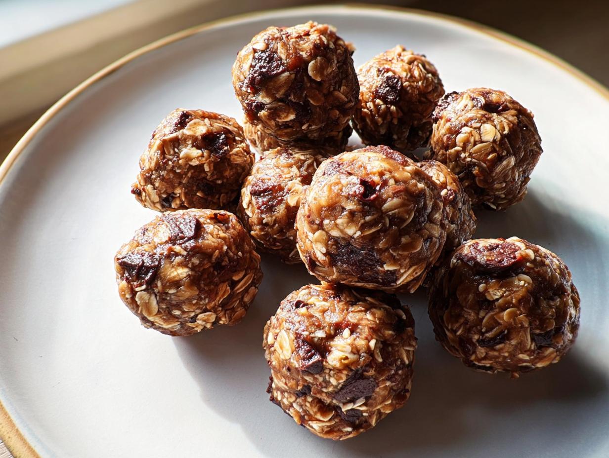 A plate of homemade oatmeal energy bites, perfect for quick breakfast ideas recipes.