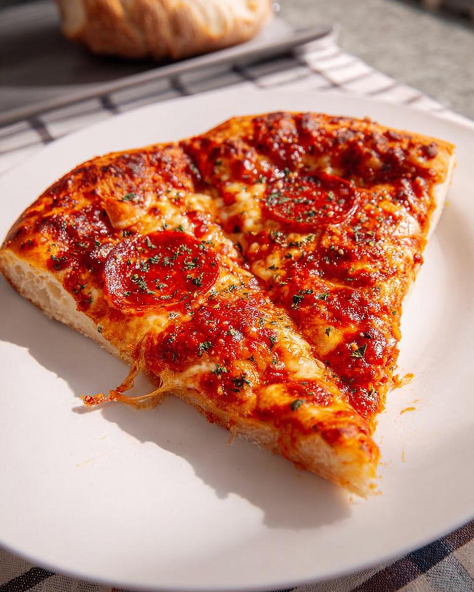 Two slices of pepperoni pizza with melted cheese and herbs served on a white plate, perfect for Pizza Night Recipes Meal Prep.
