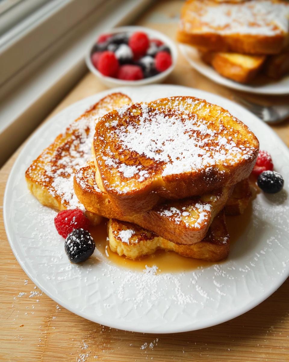 Stack of fluffy French toast dusted with powdered sugar, served with berries, fitting for Breakfast Ideas Recipes in 20 Minutes.