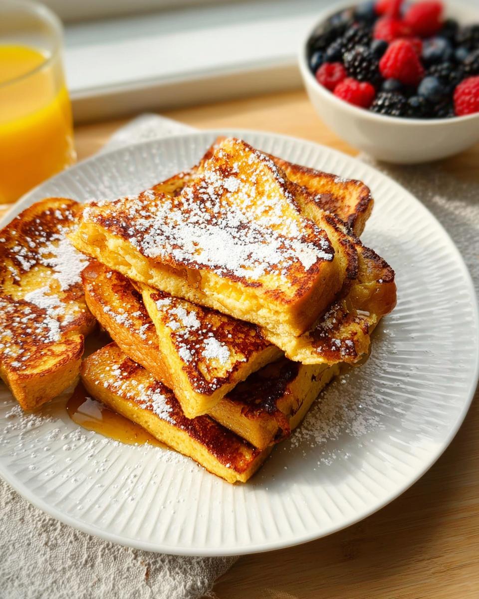 Stack of golden French toast dusted with powdered sugar, a great example of Breakfast Ideas Recipes in 20 Minutes.