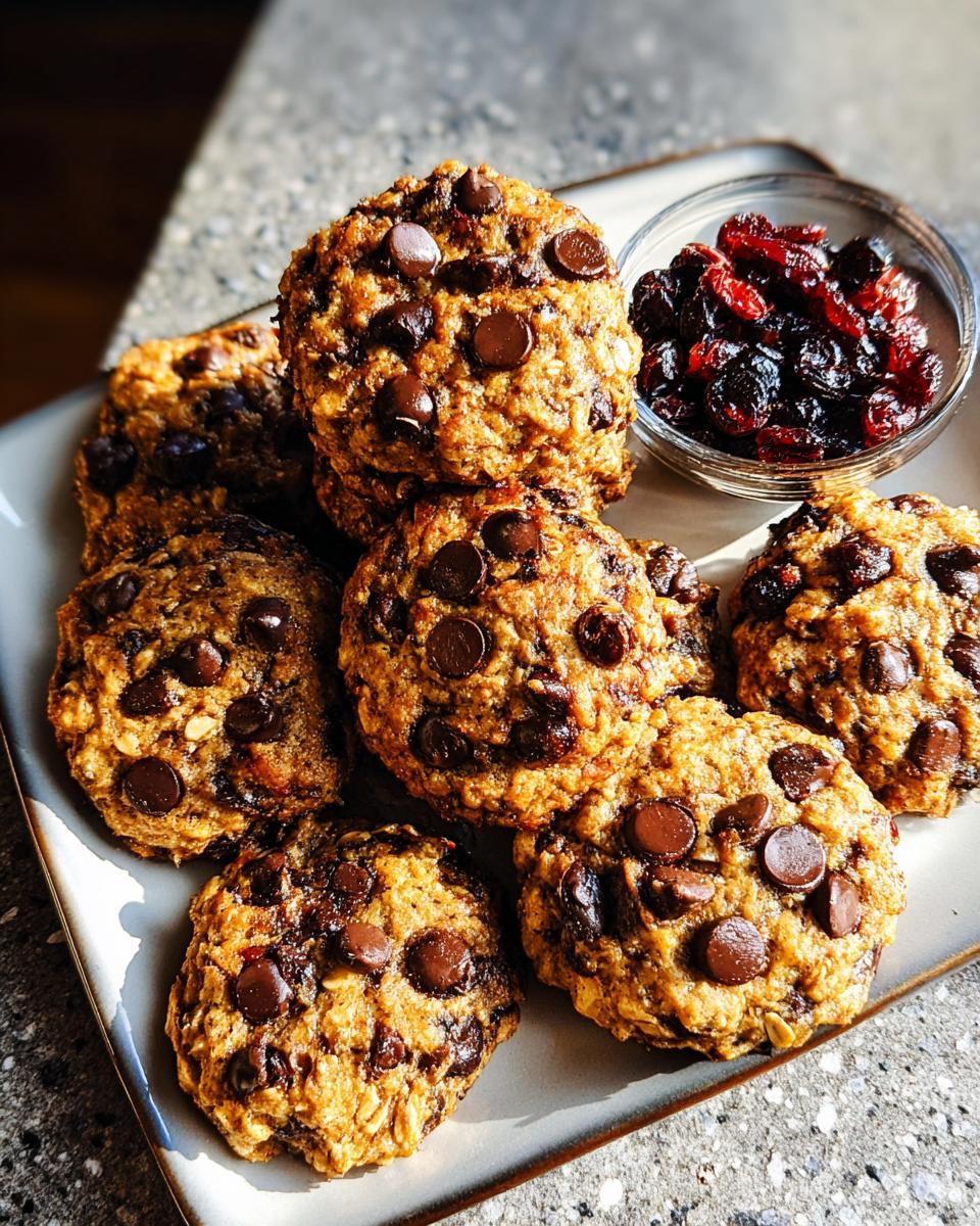 A plate of freshly baked, thick oatmeal chocolate chip cookies, perfect for Breakfast Ideas Recipes in 20 Minutes.