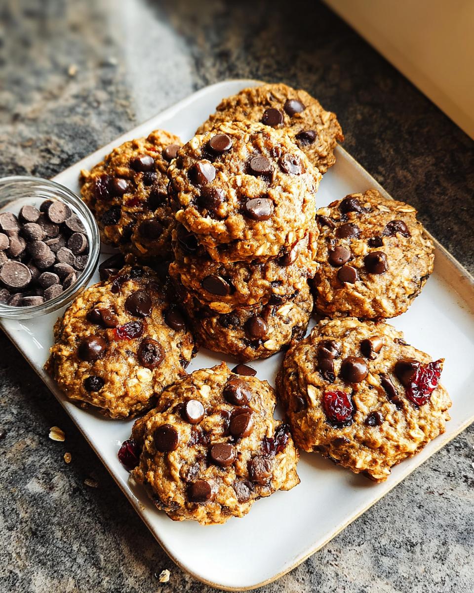 Plate of quick oatmeal chocolate chip cookies, perfect for Breakfast Ideas Recipes in 20 Minutes.