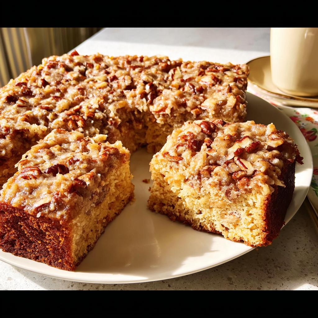 Slices of rich, moist cake topped with a sticky pecan glaze, fitting for Restaurant-Style Cake Ideas Recipes at Home.