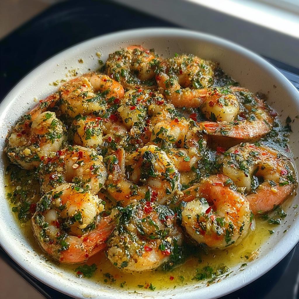 Plump shrimp cooked in a rich, buttery garlic sauce with parsley and chili flakes, perfect for Restaurant-Style Shrimp Recipes at Home.