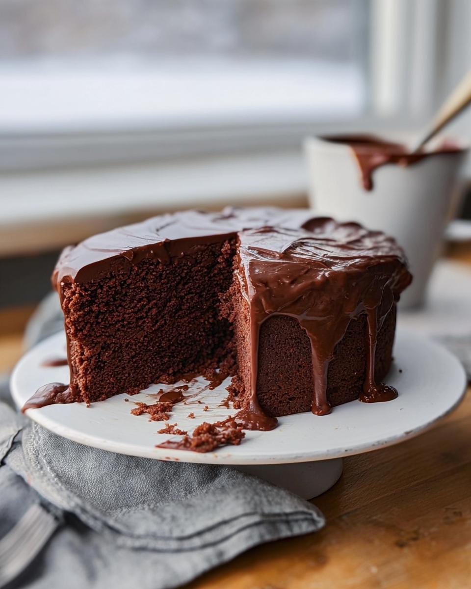 A rich, dark chocolate cake with thick, dripping ganache, part of 7-Ingredient Cake Ideas Recipes.