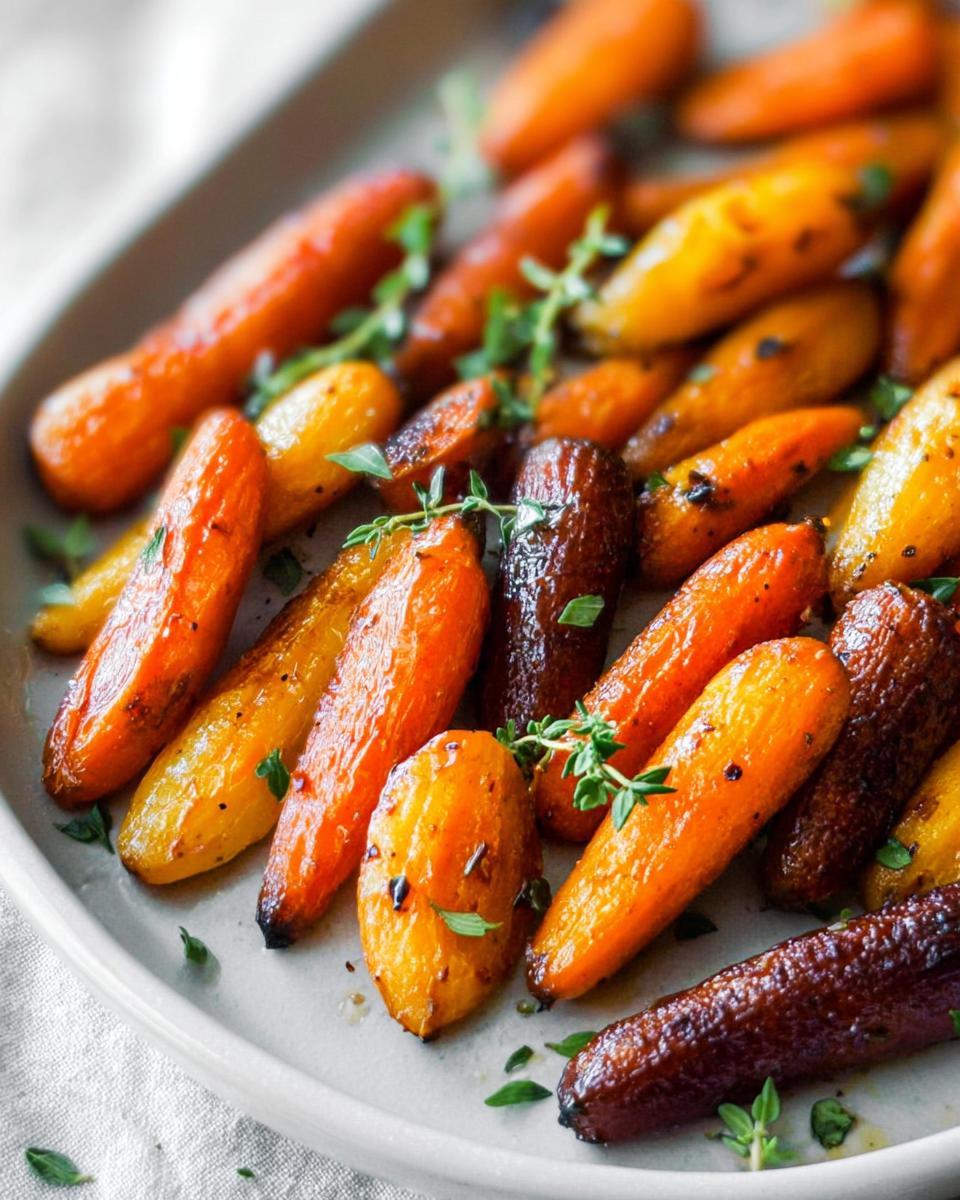 Close-up of beautifully roasted orange and purple carrots, a perfect example of Veggie Sides Recipes Meal Prep.