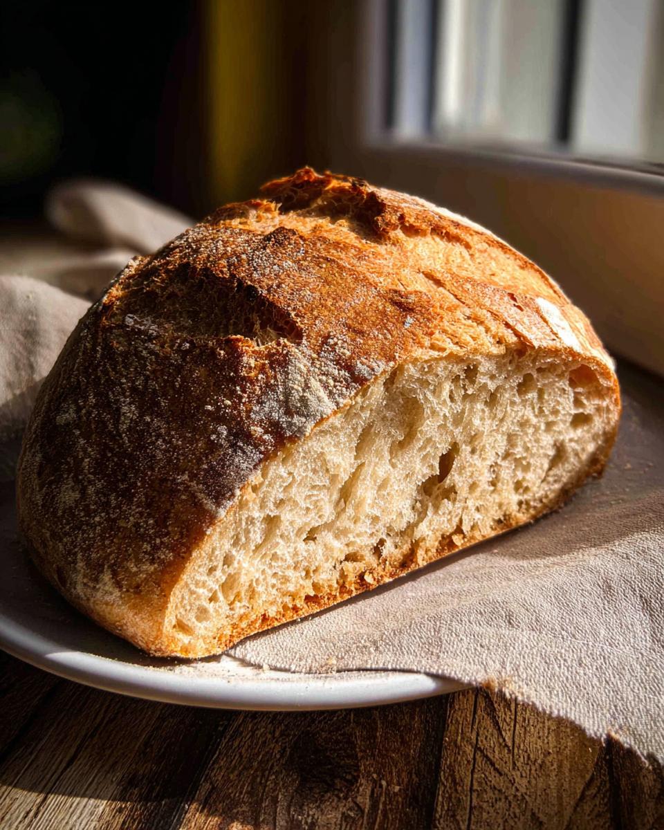 A rustic, crusty loaf of bread, sliced open to show the airy crumb, featured in a healthy meals recipes context.