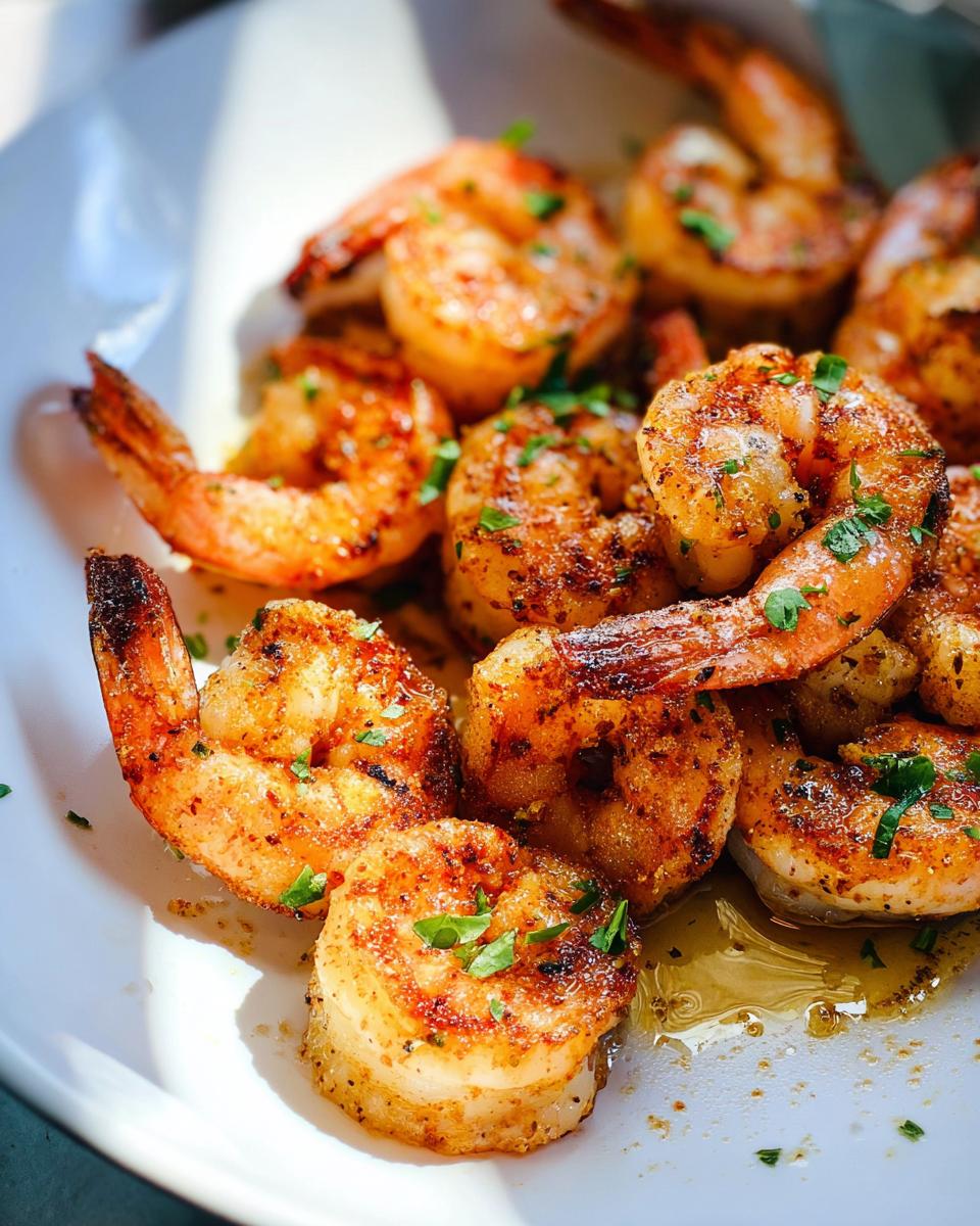 Close-up of perfectly seasoned and cooked shrimp, a great example from The Ultimate Shrimp Recipes Guide for Beginners.