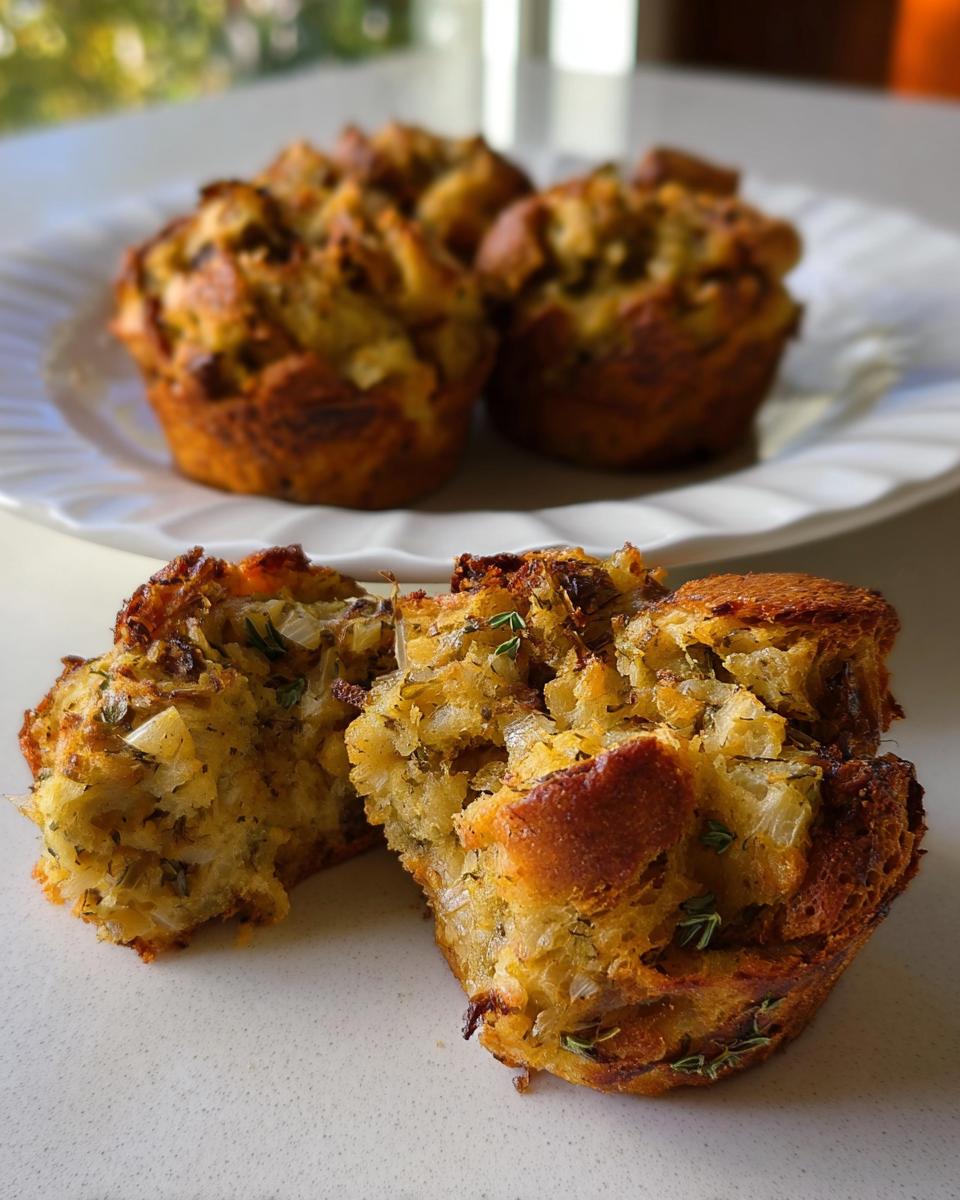 A stuffing muffin cut in half showing the savory interior, part of The Ultimate Stuffing Recipes Guide for Beginners.