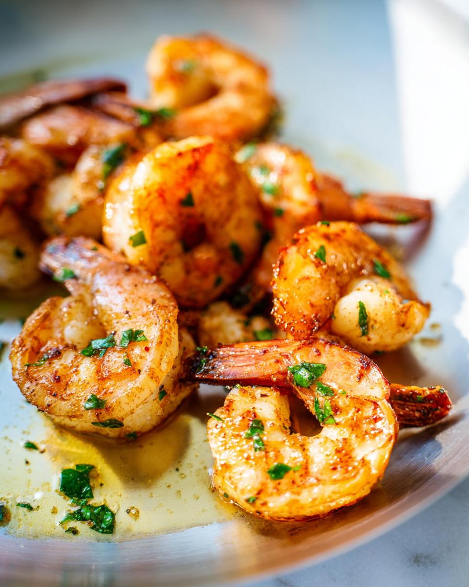 Close-up of beautifully seasoned and cooked shrimp, glistening in butter and topped with parsley, perfect for The Ultimate Shrimp Recipes Guide.