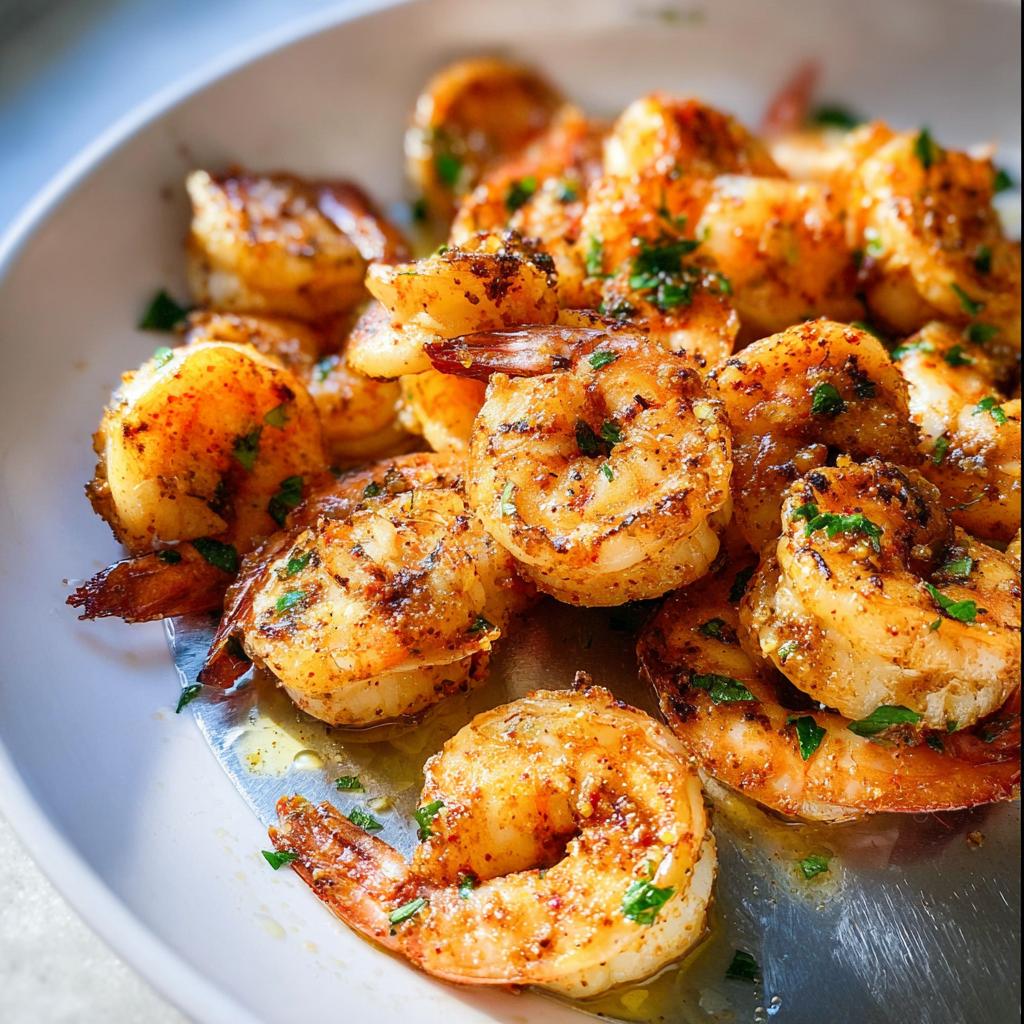 Close-up of perfectly cooked, seasoned shrimp, part of The Ultimate Shrimp Recipes Guide for Beginners.