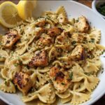 Cowboy Butter Lemon Bowtie Chicken Pasta with Broccoli for Dinner - Featured