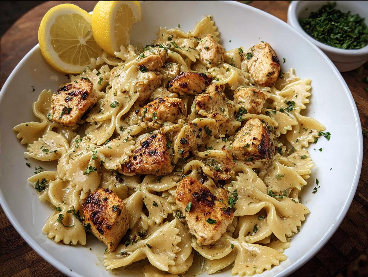 Cowboy Butter Lemon Bowtie Chicken Pasta with Broccoli for Dinner - Featured