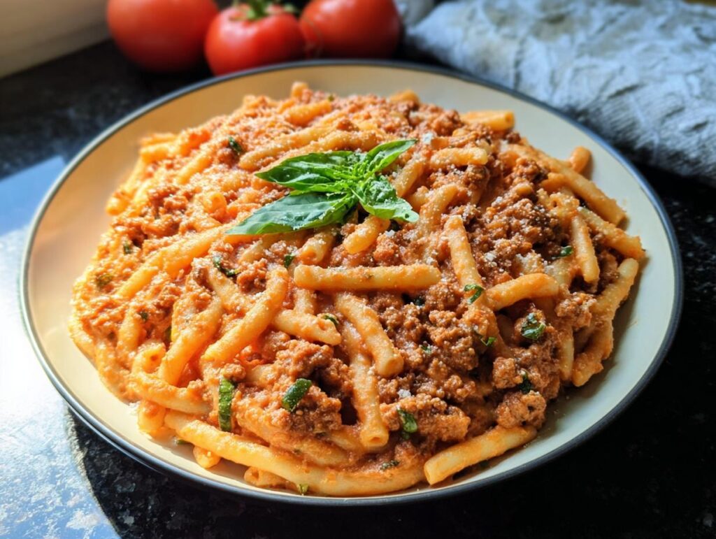 Creamy High Protein Beef Pasta - Featured