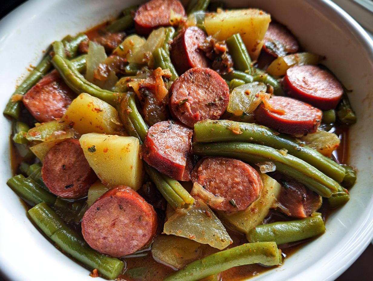 Crockpot Kielbasa and Green Beans - Featured