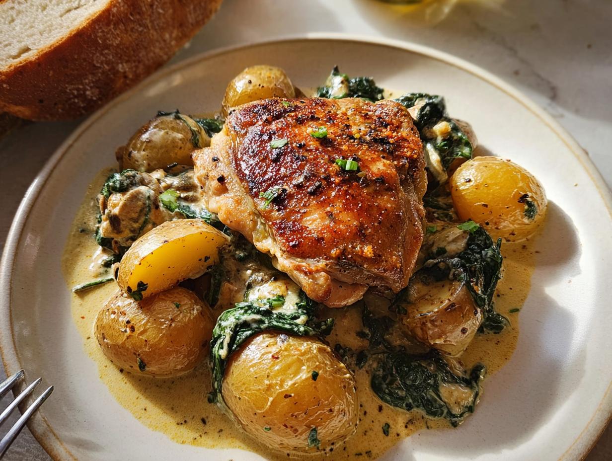 Garlic Parmesan Chicken Thighs and Potatoes - Featured