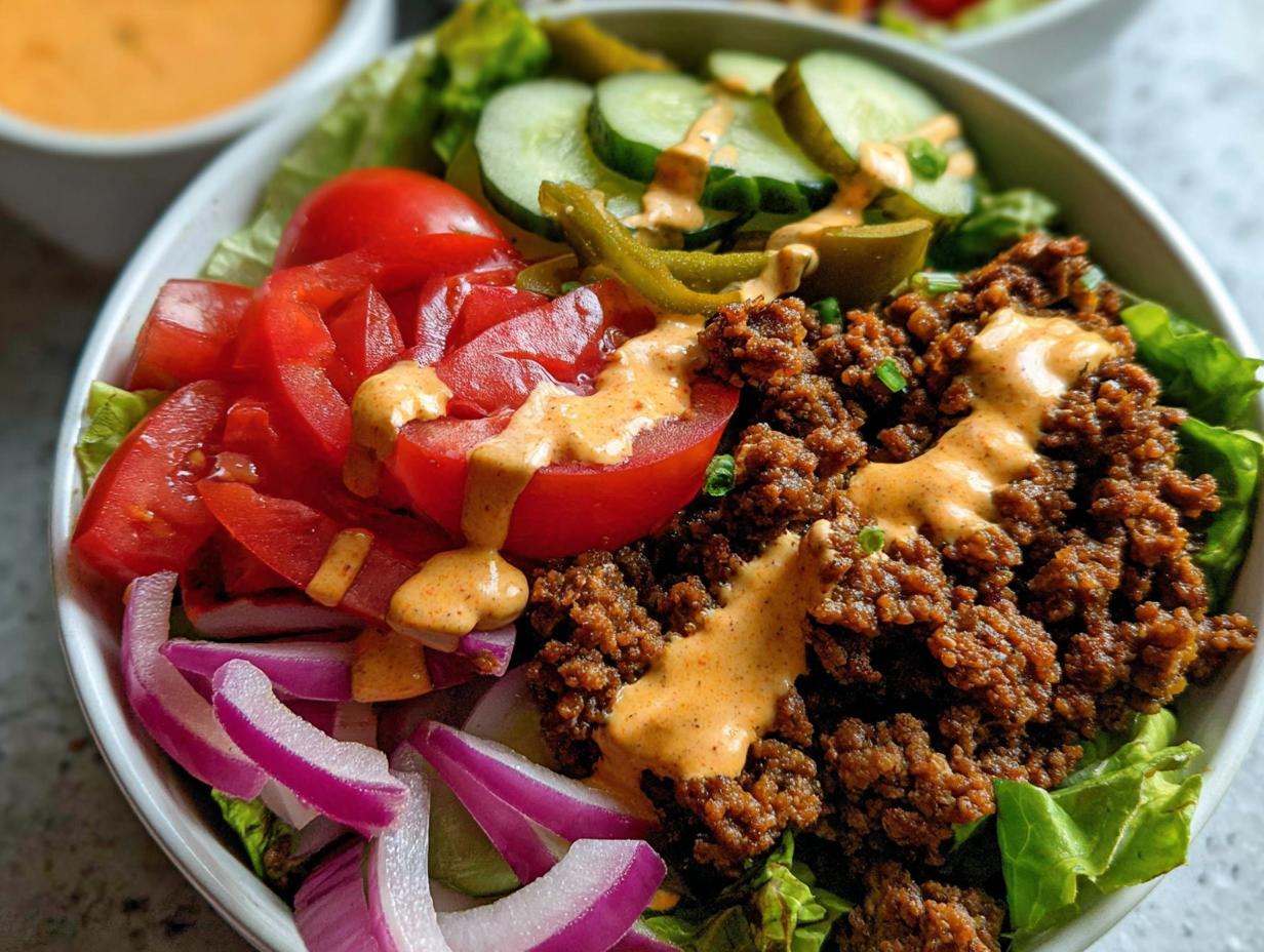 High-Protein Cheeseburger Bowls Recipe - Featured