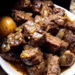 High Protein Slow Cooker Garlic Butter Beef Bites - Featured