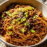 Mongolian Ground Beef Noodles Recipe - Featured