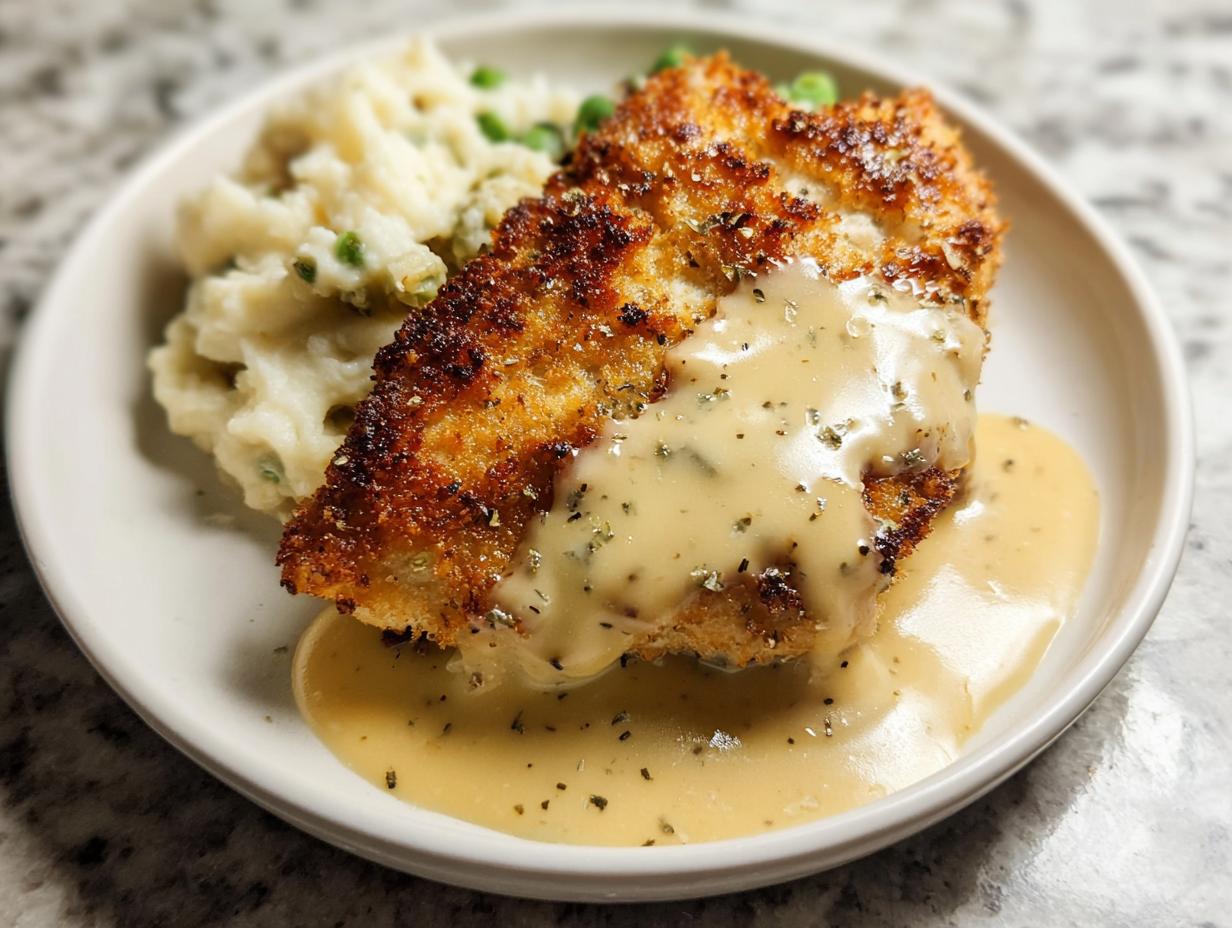 Parmesan Crusted Chicken with Creamy Garlic Sauce - Featured